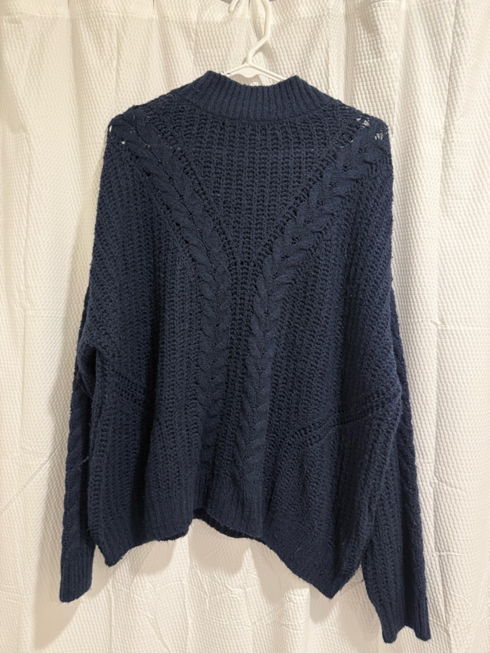 Time and Tru Navy Cable-Panel Mock Neck Sweater